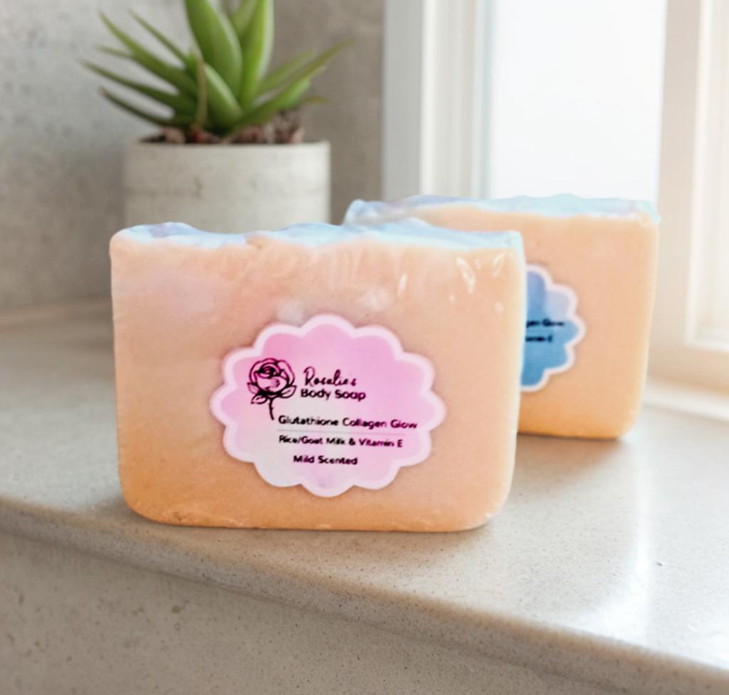 Glutathione Collagen Glow  Body Soap |Natural Secret Of Luminous Glowing Skin| with Goat/Rice Milk &   Vitamin E  |  Sophisticated Mild Floral Scent |  95g